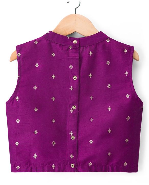Pine Kids Woven Sleeveless Floral Foil Printed Kurti Salwar & Jacket - Purple