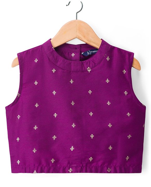 Pine Kids Woven Sleeveless Floral Foil Printed Kurti Salwar & Jacket - Purple