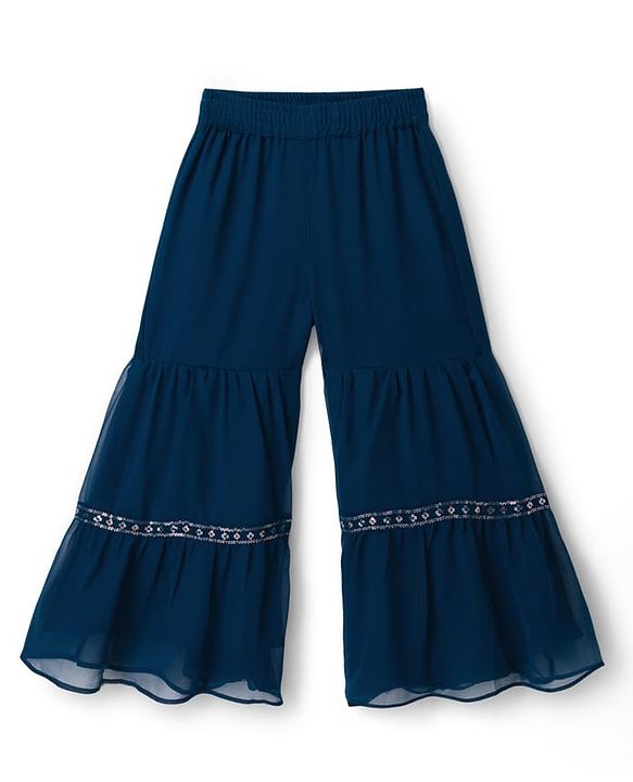 Pine Kids Woven Half Sleeves Kurti Gharara Set with Dupatta & Sequin Detailing - Navy Blue