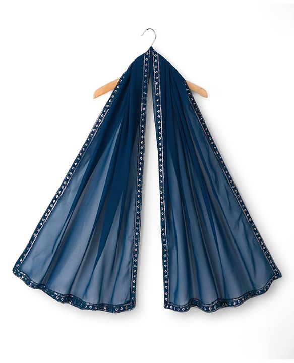 Pine Kids Woven Half Sleeves Kurti Gharara Set with Dupatta & Sequin Detailing - Navy Blue