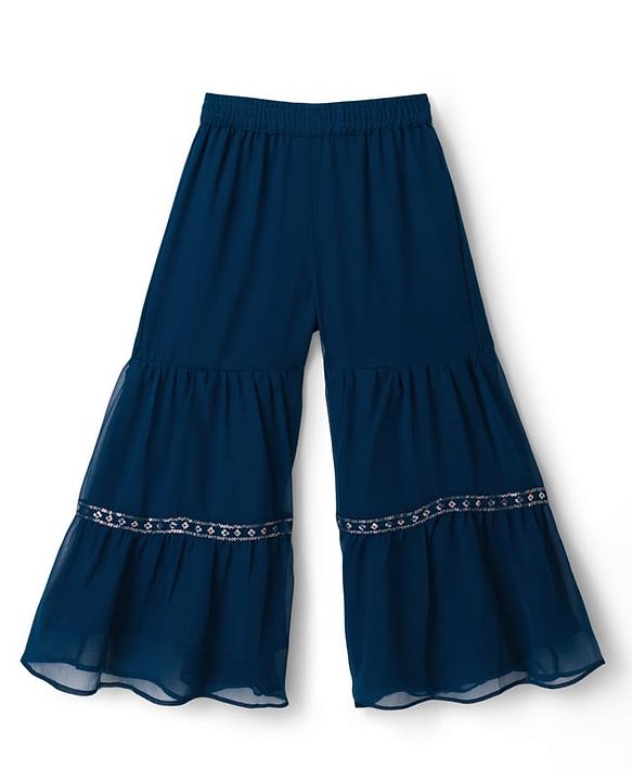 Pine Kids Woven Half Sleeves Kurti Gharara Set with Dupatta & Sequin Detailing - Navy Blue