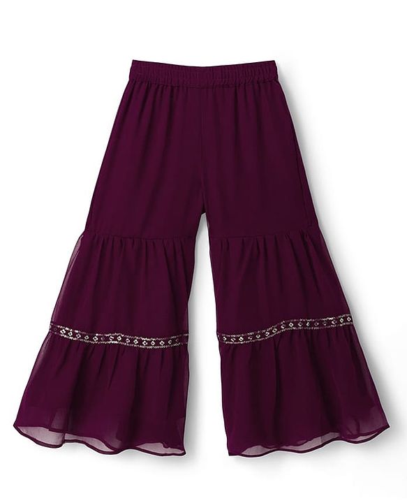 Pine Kids Woven Half Sleeves Embroidered Kurti Sharara Set With Dupatta - Violet