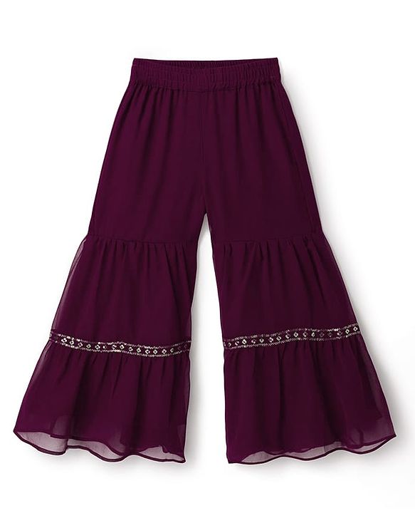 Pine Kids Woven Half Sleeves Embroidered Kurti Sharara Set With Dupatta - Violet