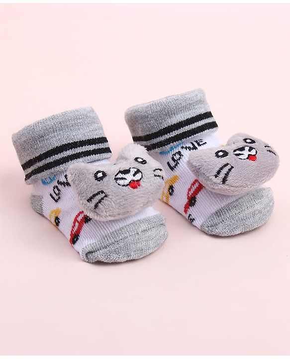 Cute Walk by Babyhug Sock Shoes With Animal Applique - Multicolour