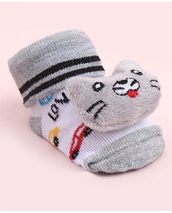 Cute Walk by Babyhug Sock Shoes With Animal Applique - Multicolour