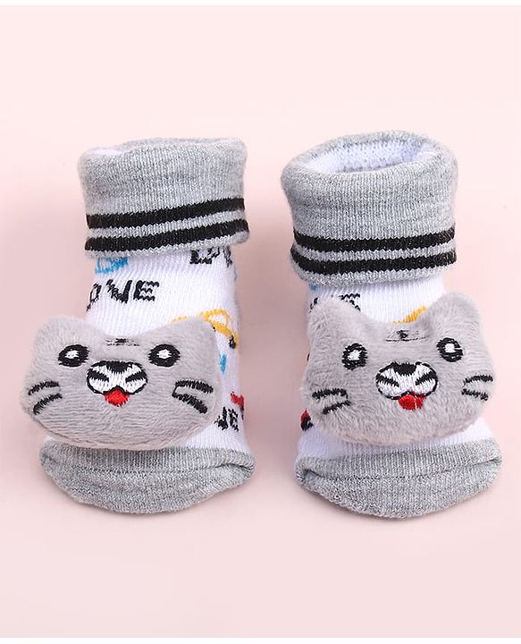 Cute Walk by Babyhug Sock Shoes With Animal Applique - Multicolour