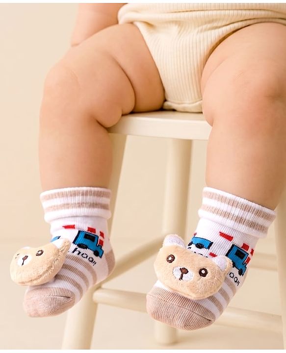 Cute Walk by Babyhug Sock Shoes With Vehicle Design & Animal Applique - Multicolour
