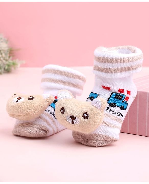 Cute Walk by Babyhug Sock Shoes With Vehicle Design & Animal Applique - Multicolour