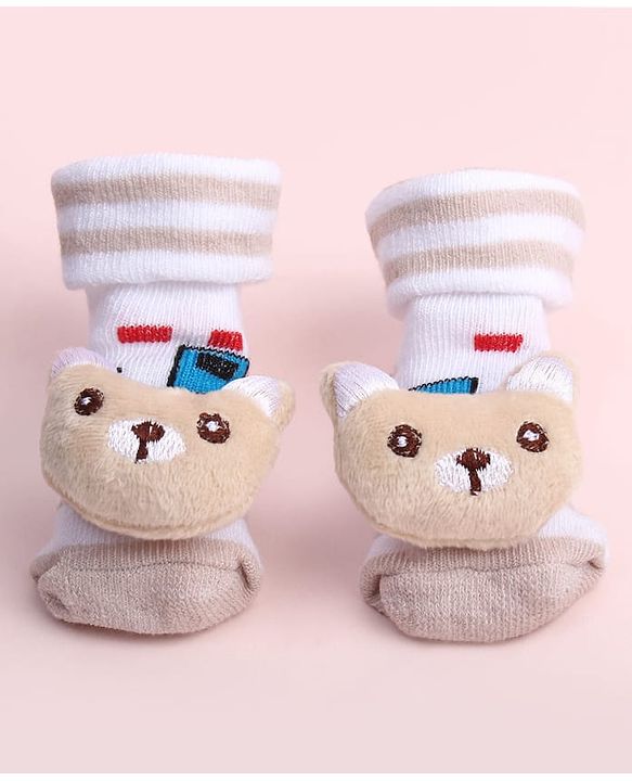 Cute Walk by Babyhug Sock Shoes With Vehicle Design & Animal Applique - Multicolour