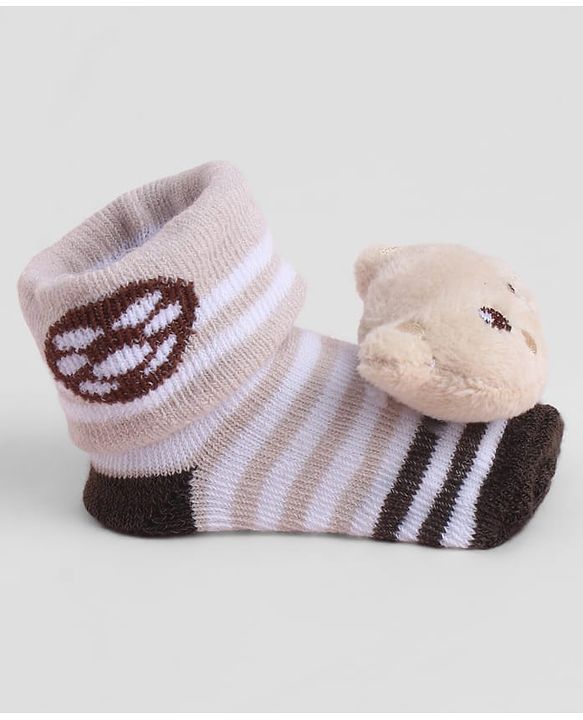 Cute Walk by Babyhug Sock Shoes With Stripes Animal Applique - Multicolour