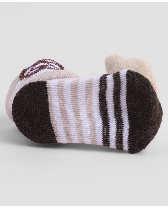 Cute Walk by Babyhug Sock Shoes With Stripes Animal Applique - Multicolour