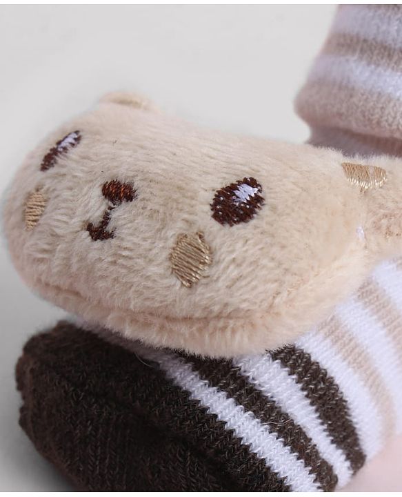 Cute Walk by Babyhug Sock Shoes With Stripes Animal Applique - Multicolour