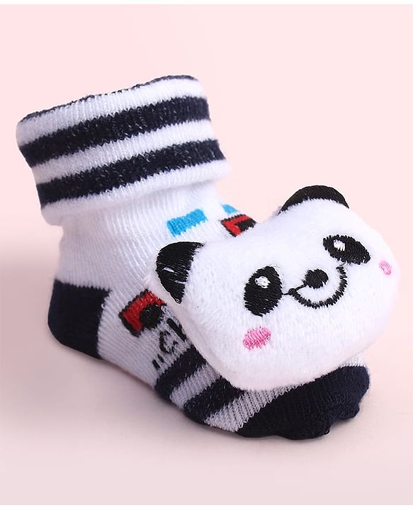 Cute Walk by Babyhug Sock Shoes With Stripes & Panda Applique - Multicolour
