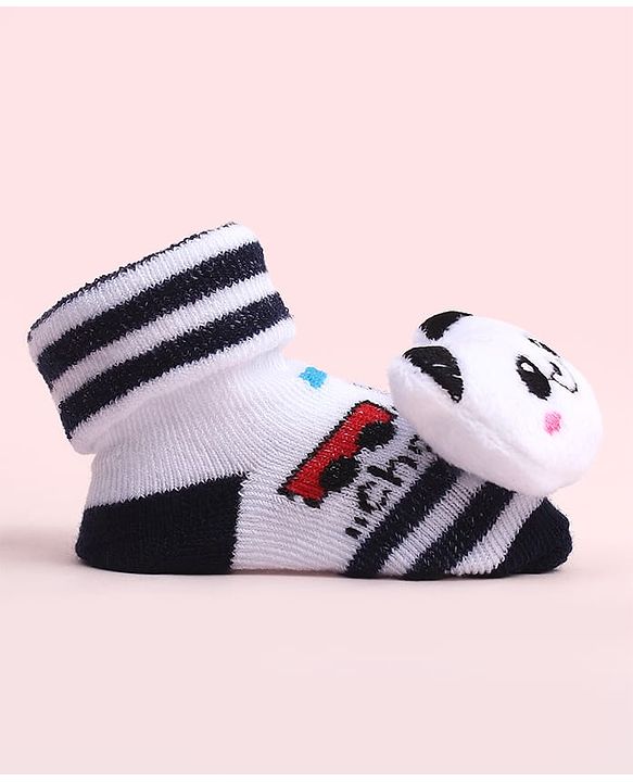 Cute Walk by Babyhug Sock Shoes With Stripes & Panda Applique - Multicolour