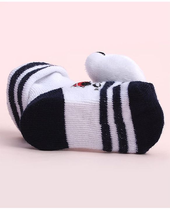 Cute Walk by Babyhug Sock Shoes With Stripes & Panda Applique - Multicolour
