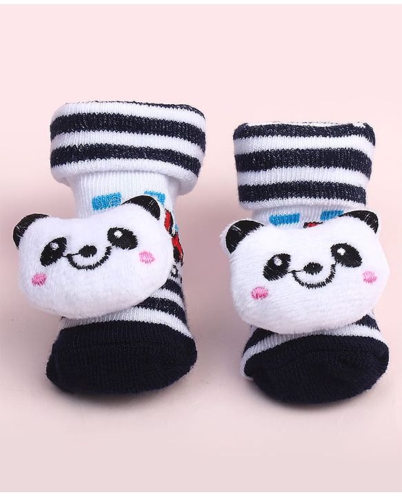 Cute Walk by Babyhug Sock Shoes With Stripes & Panda Applique - Multicolour