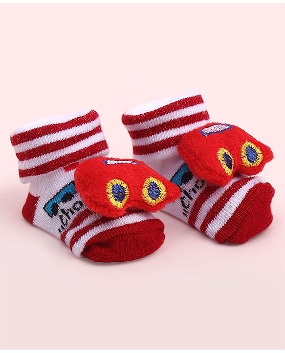 Cute Walk by Babyhug Sock Shoes With Stripes Vehicles Design & Applique - Multicolour