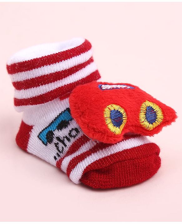Cute Walk by Babyhug Sock Shoes With Stripes Vehicles Design & Applique - Multicolour