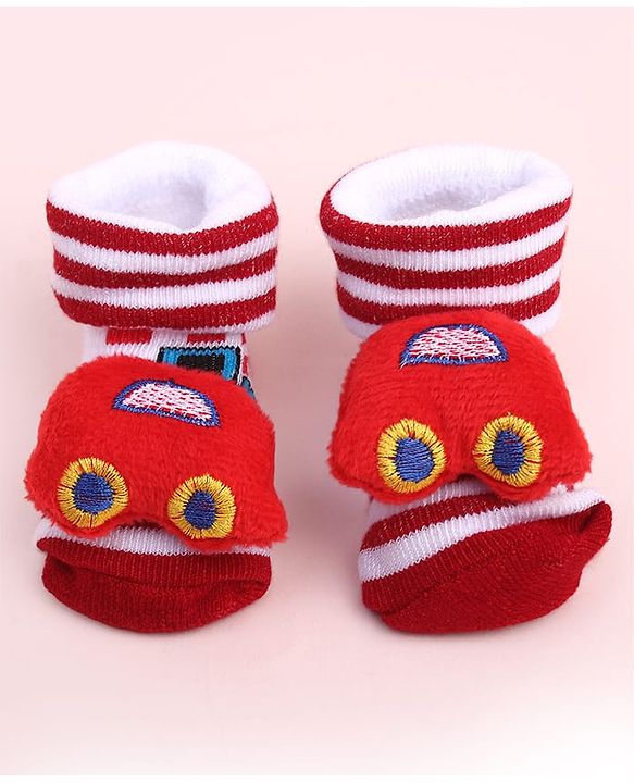 Cute Walk by Babyhug Sock Shoes With Stripes Vehicles Design & Applique - Multicolour