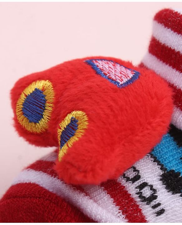 Cute Walk by Babyhug Sock Shoes With Stripes Vehicles Design & Applique - Multicolour
