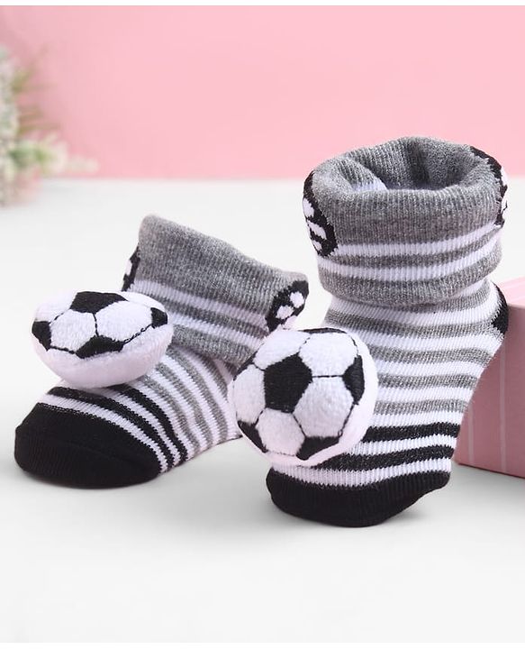 Cute Walk by Babyhug Sock Shoes With Stripes & Football Applique - Multicolour