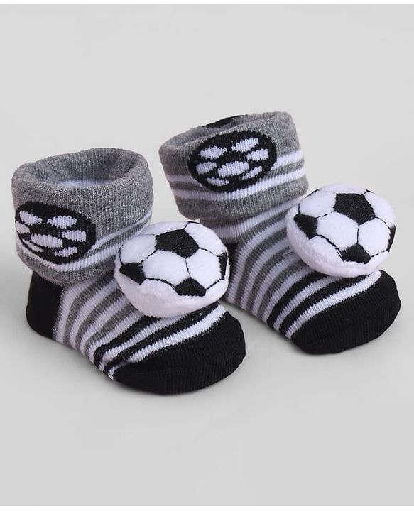 Cute Walk by Babyhug Sock Shoes With Stripes & Football Applique - Multicolour