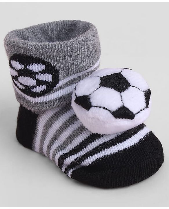 Cute Walk by Babyhug Sock Shoes With Stripes & Football Applique - Multicolour