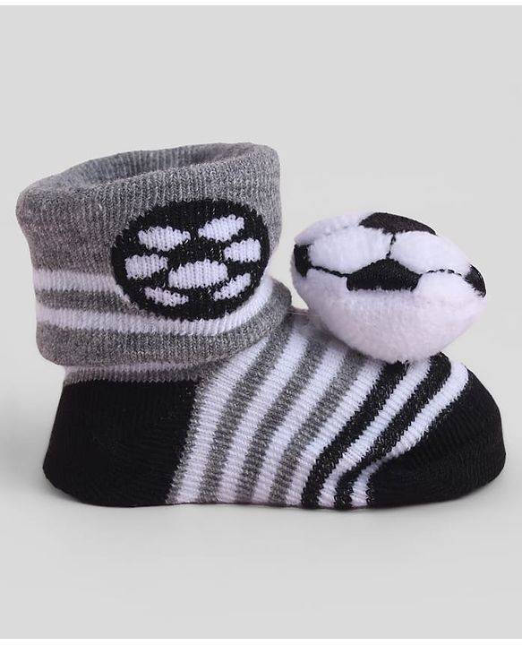 Cute Walk by Babyhug Sock Shoes With Stripes & Football Applique - Multicolour