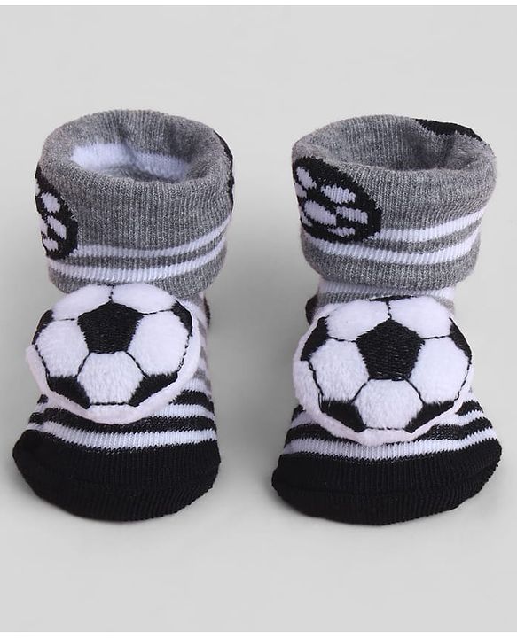 Cute Walk by Babyhug Sock Shoes With Stripes & Football Applique - Multicolour