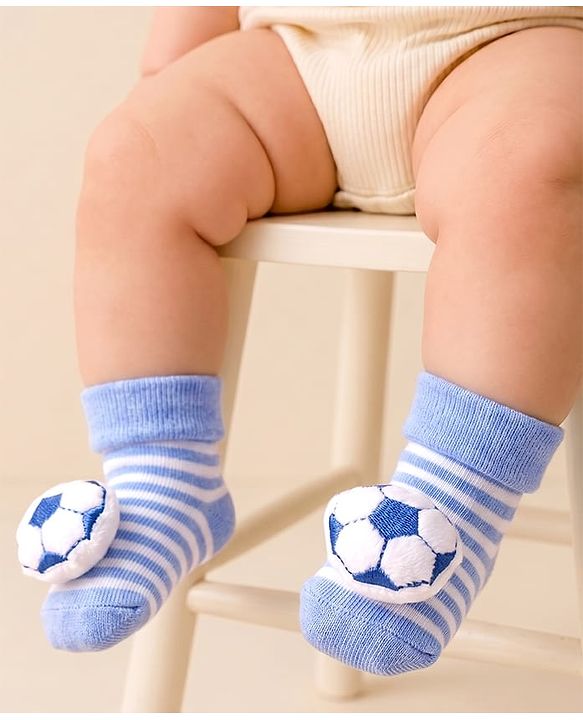 Cute Walk by Babyhug Sock Shoes With Stripes & Football Applique - Multicolour
