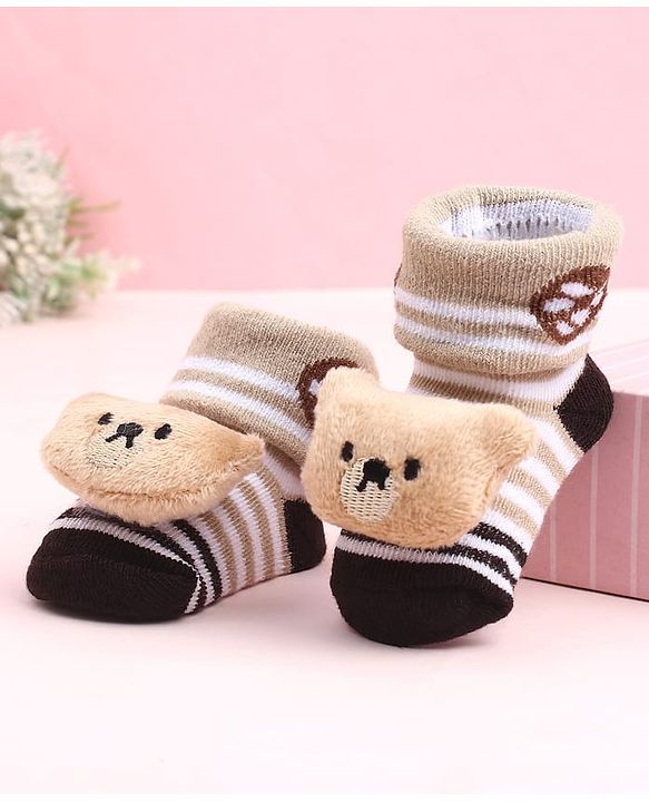 Cute Walk by Babyhug Sock Shoes With Stripes & Animal Applique - Multicolour