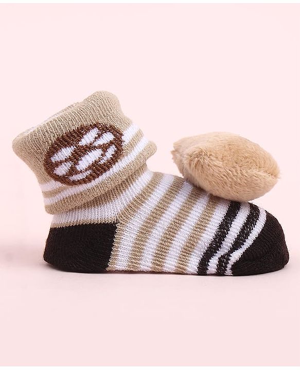 Cute Walk by Babyhug Sock Shoes With Stripes & Animal Applique - Multicolour