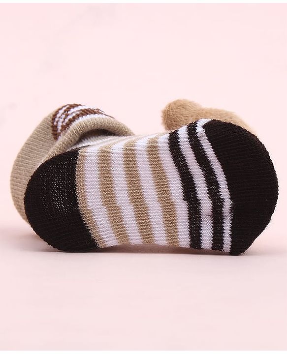 Cute Walk by Babyhug Sock Shoes With Stripes & Animal Applique - Multicolour