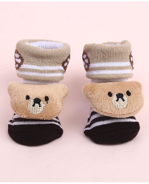 Cute Walk by Babyhug Sock Shoes With Stripes & Animal Applique - Multicolour