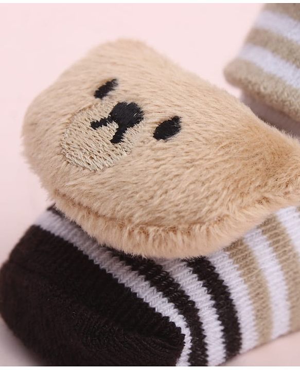 Cute Walk by Babyhug Sock Shoes With Stripes & Animal Applique - Multicolour