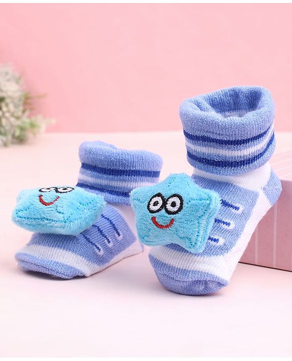 Cute Walk by Babyhug Sock Shoes With Star Applique & Stripes - Multicolour