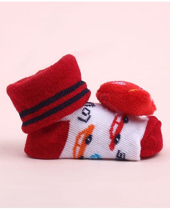 Cute Walk by Babyhug Sock Shoes With Car Applique & Stripes Design - Multicolour