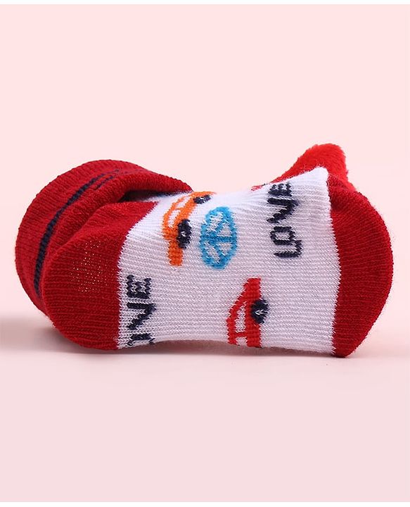 Cute Walk by Babyhug Sock Shoes With Car Applique & Stripes Design - Multicolour