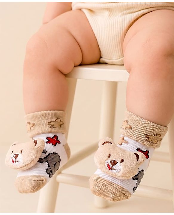 Cute Walk by Babyhug Sock Shoes With Animal Applique & Star Design - Multicolour