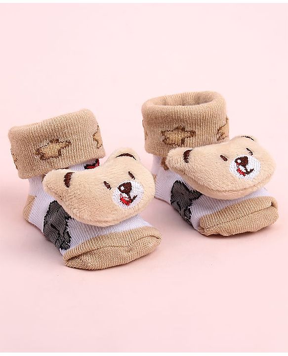 Cute Walk by Babyhug Sock Shoes With Animal Applique & Star Design - Multicolour