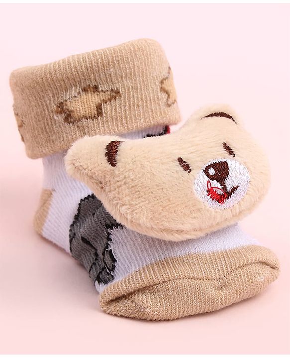 Cute Walk by Babyhug Sock Shoes With Animal Applique & Star Design - Multicolour