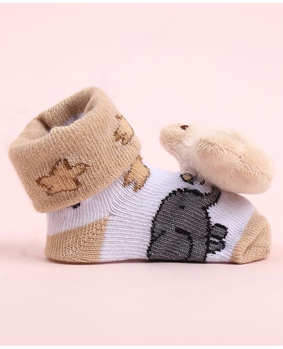 Cute Walk by Babyhug Sock Shoes With Animal Applique & Star Design - Multicolour
