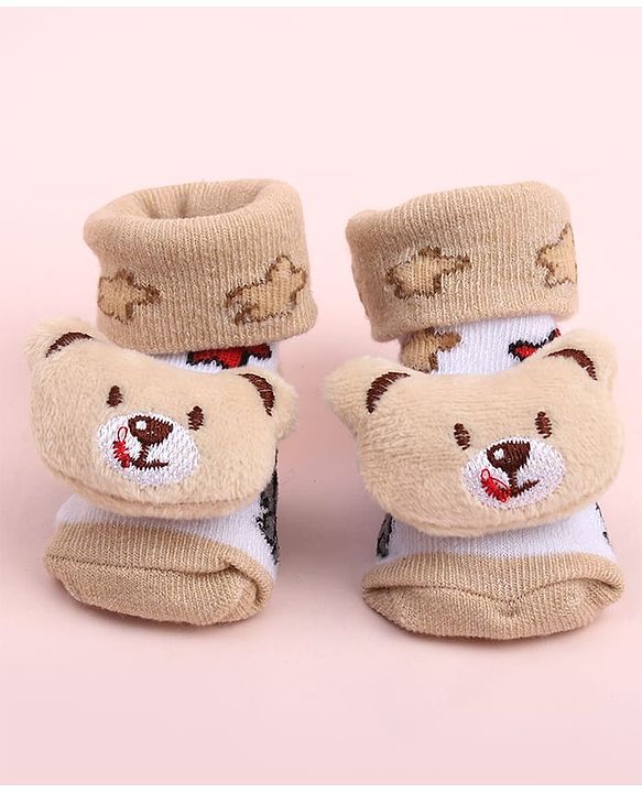 Cute Walk by Babyhug Sock Shoes With Animal Applique & Star Design - Multicolour