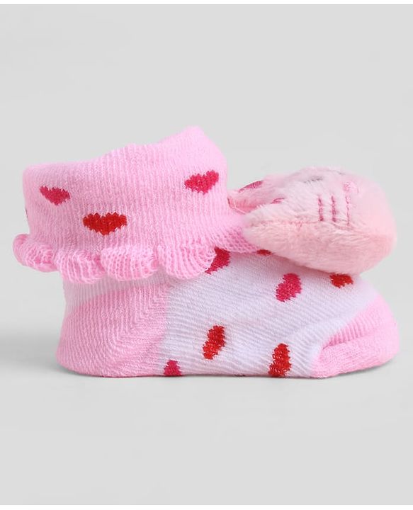 Cute Walk by Babyhug Sock Shoes With Animal Applique & Hearts Design - Multicolour