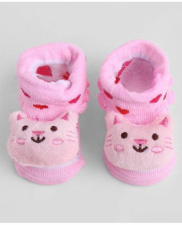 Cute Walk by Babyhug Sock Shoes With Animal Applique & Hearts Design - Multicolour