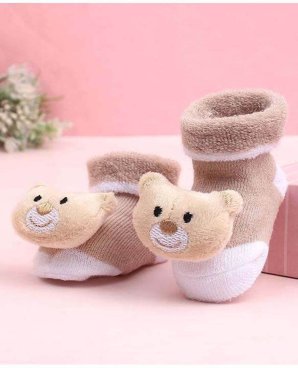 Cute Walk by Babyhug Sock Shoes With Bear Applique  - Multicolour