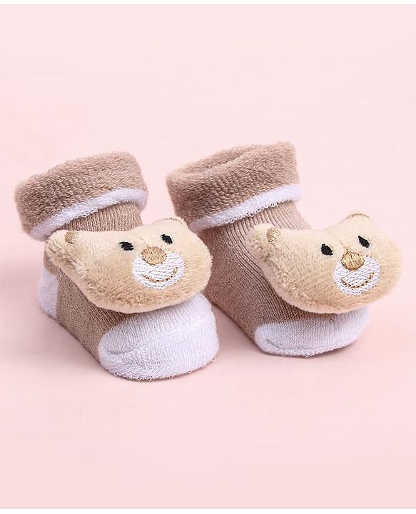 Cute Walk by Babyhug Sock Shoes With Bear Applique  - Multicolour
