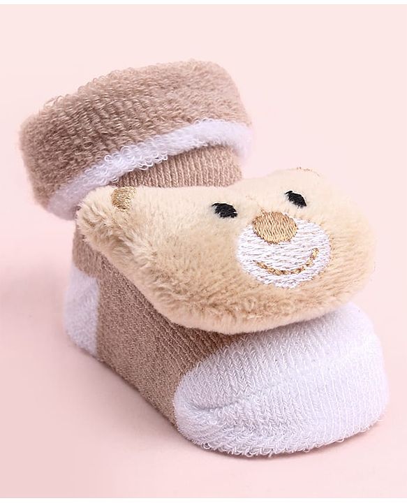 Cute Walk by Babyhug Sock Shoes With Bear Applique  - Multicolour