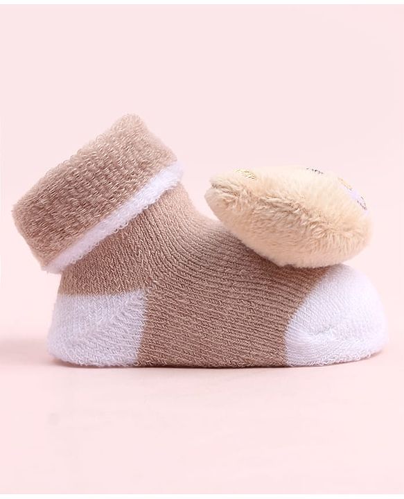 Cute Walk by Babyhug Sock Shoes With Bear Applique  - Multicolour