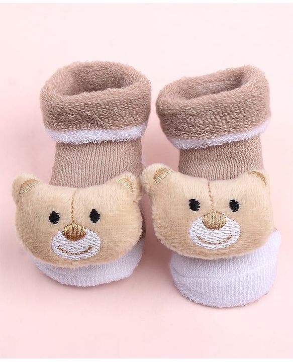 Cute Walk by Babyhug Sock Shoes With Bear Applique  - Multicolour